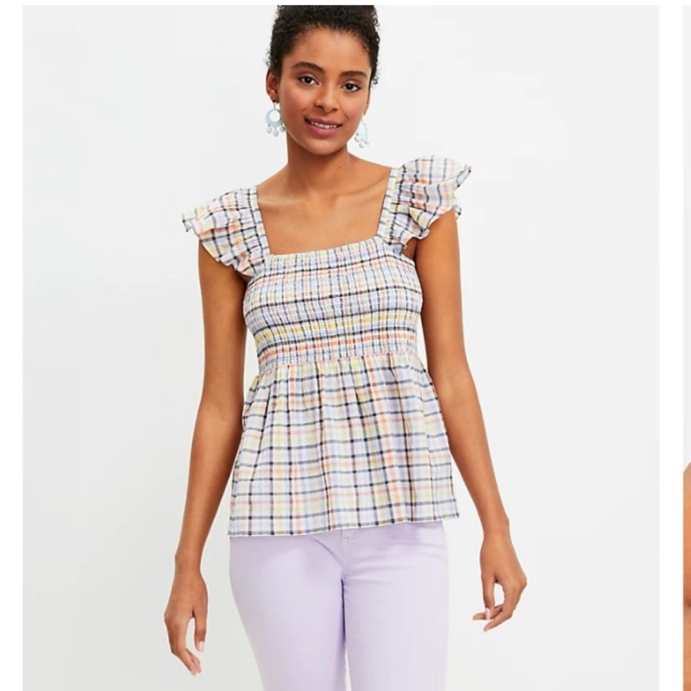 NWT LOFT denim flutter sleeved top XL